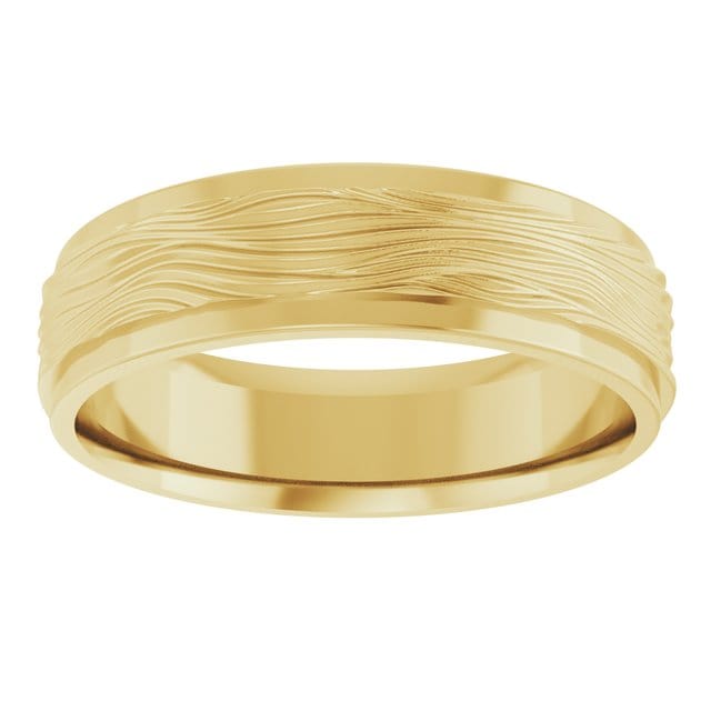 6mm Wide Ripple Textured Flat Edge Comfort-fit Men's Wedding Band Ring by Nodeform
