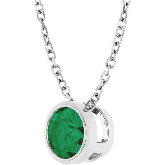 Modern Round Emerald Slide Pendant Necklace