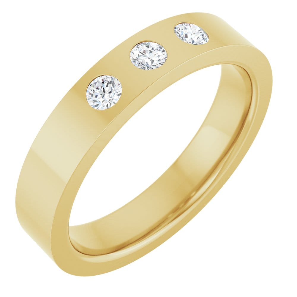 Sia Ring - 4mm wide 3 Diamond, Moissanite or Sapphire Flush Set Flat Wedding Band Ring by Nodeform