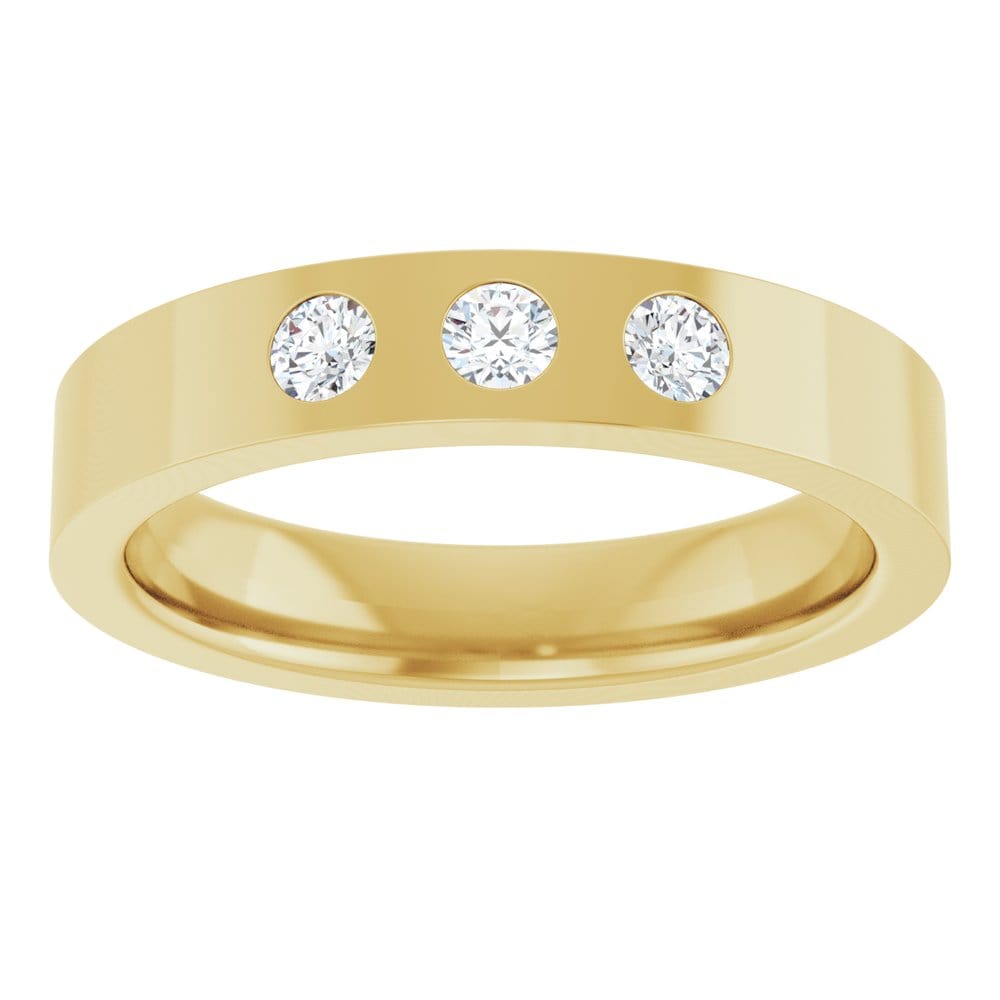 Sia Ring - 4mm wide 3 Diamond, Moissanite or Sapphire Flush Set Flat Wedding Band Ring by Nodeform