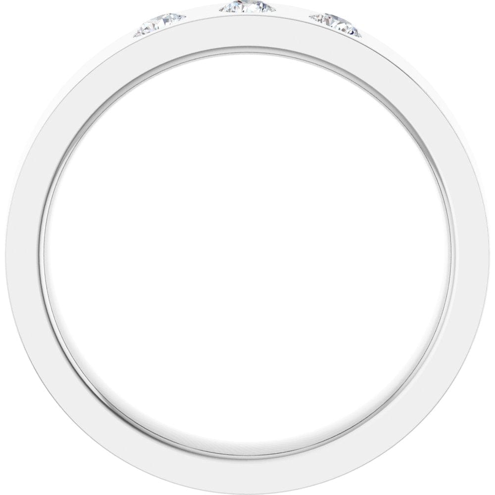 Sia Ring - 4mm wide 3 Diamond, Moissanite or Sapphire Flush Set Flat Wedding Band Ring by Nodeform