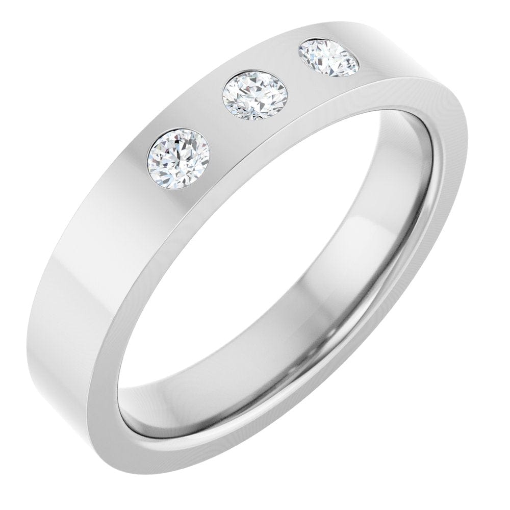 Sia Ring - 4mm wide 3 Diamond, Moissanite or Sapphire Flush Set Flat Wedding Band Ring by Nodeform