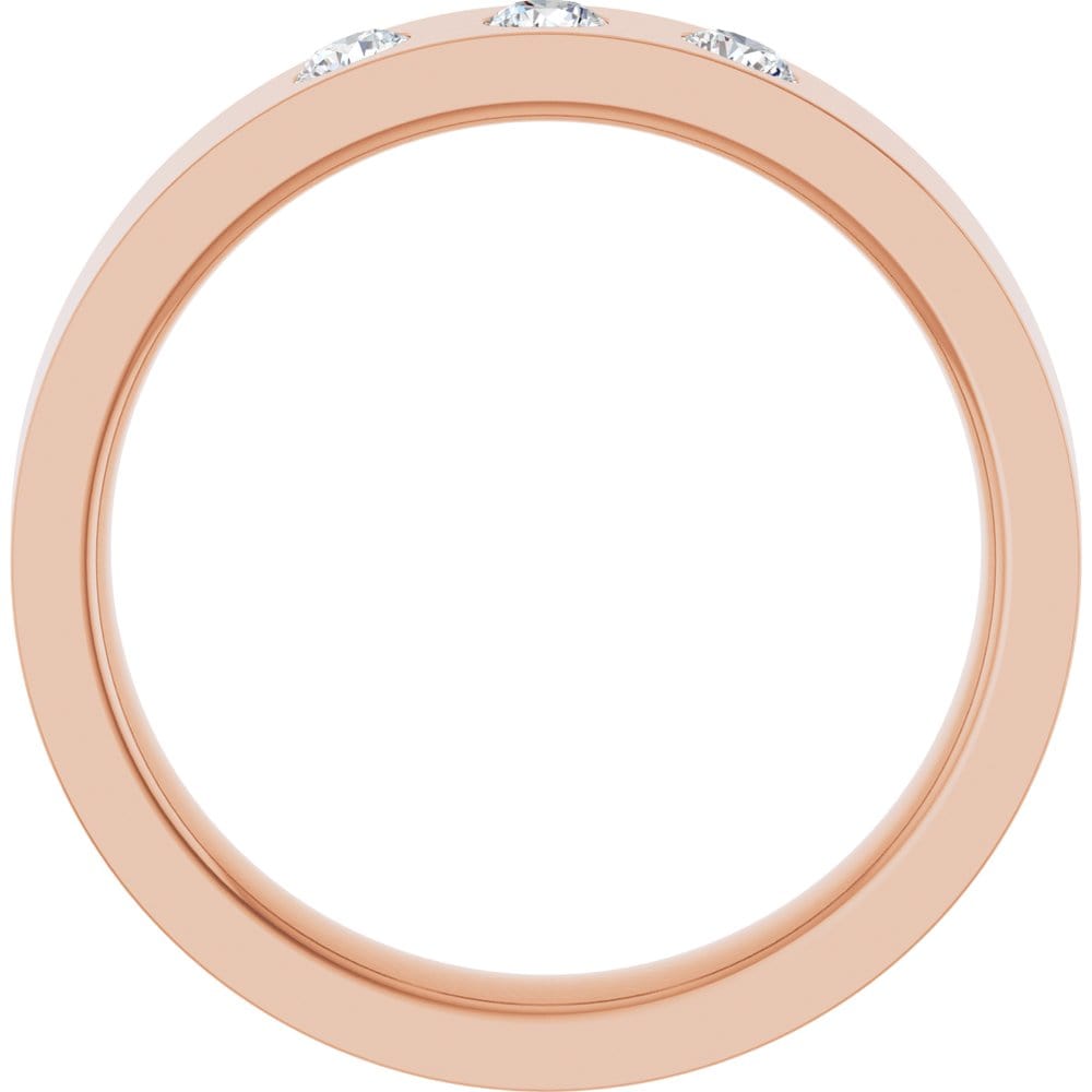 Sia Ring - 4mm wide 3 Diamond, Moissanite or Sapphire Flush Set Flat Wedding Band Ring by Nodeform
