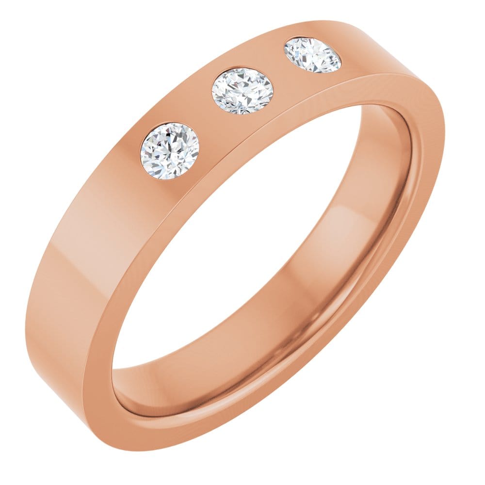 Sia Ring - 4mm wide 3 Diamond, Moissanite or Sapphire Flush Set Flat Wedding Band Ring by Nodeform