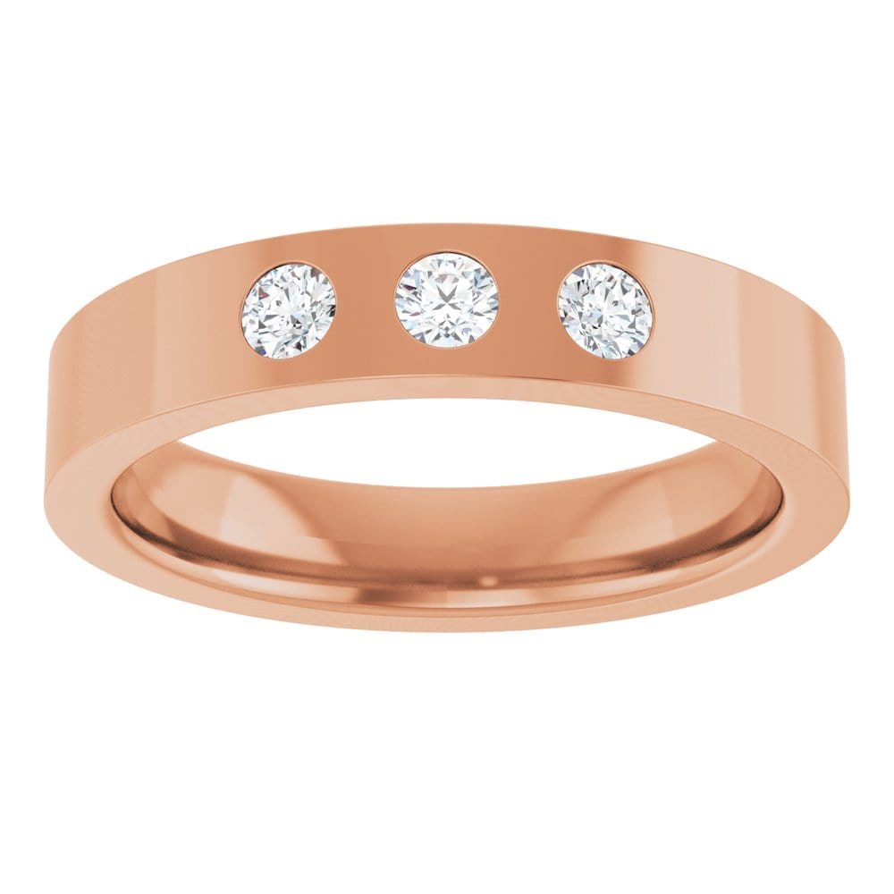 Sia Ring - 4mm wide 3 Diamond, Moissanite or Sapphire Flush Set Flat Wedding Band Ring by Nodeform