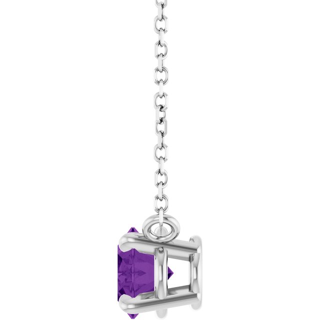 Sideways set Oval Amethyst Prong Set Birthstone Pendant Necklace in white gold side view