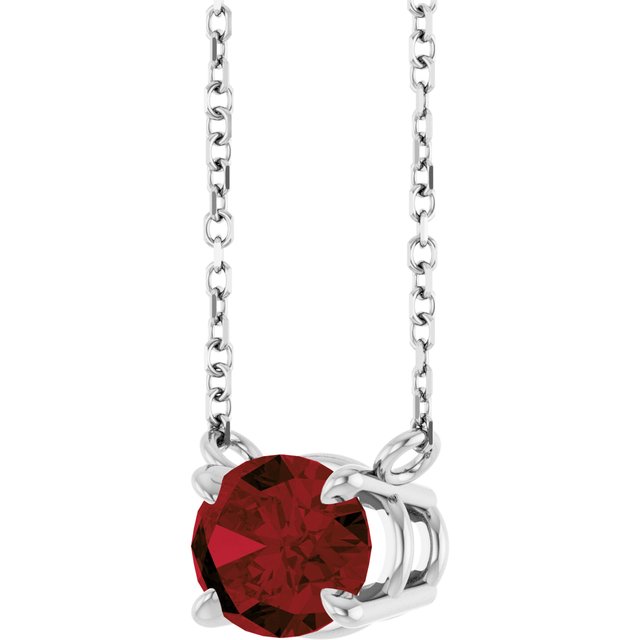 sideways set Oval Garnet Prong Set Birthstone white gold Pendant Necklace angles view