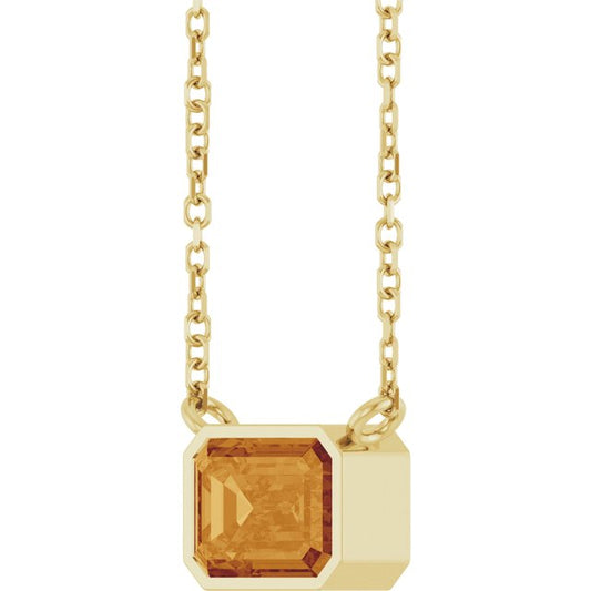 Emerald Cut Citrine Bezel Set Pendant Necklace