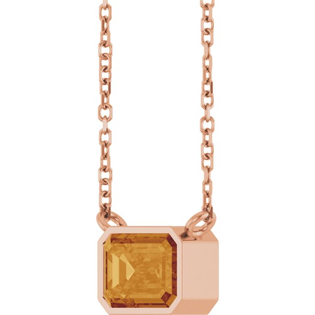 Emerald Cut Citrine Bezel Set Pendant Necklace