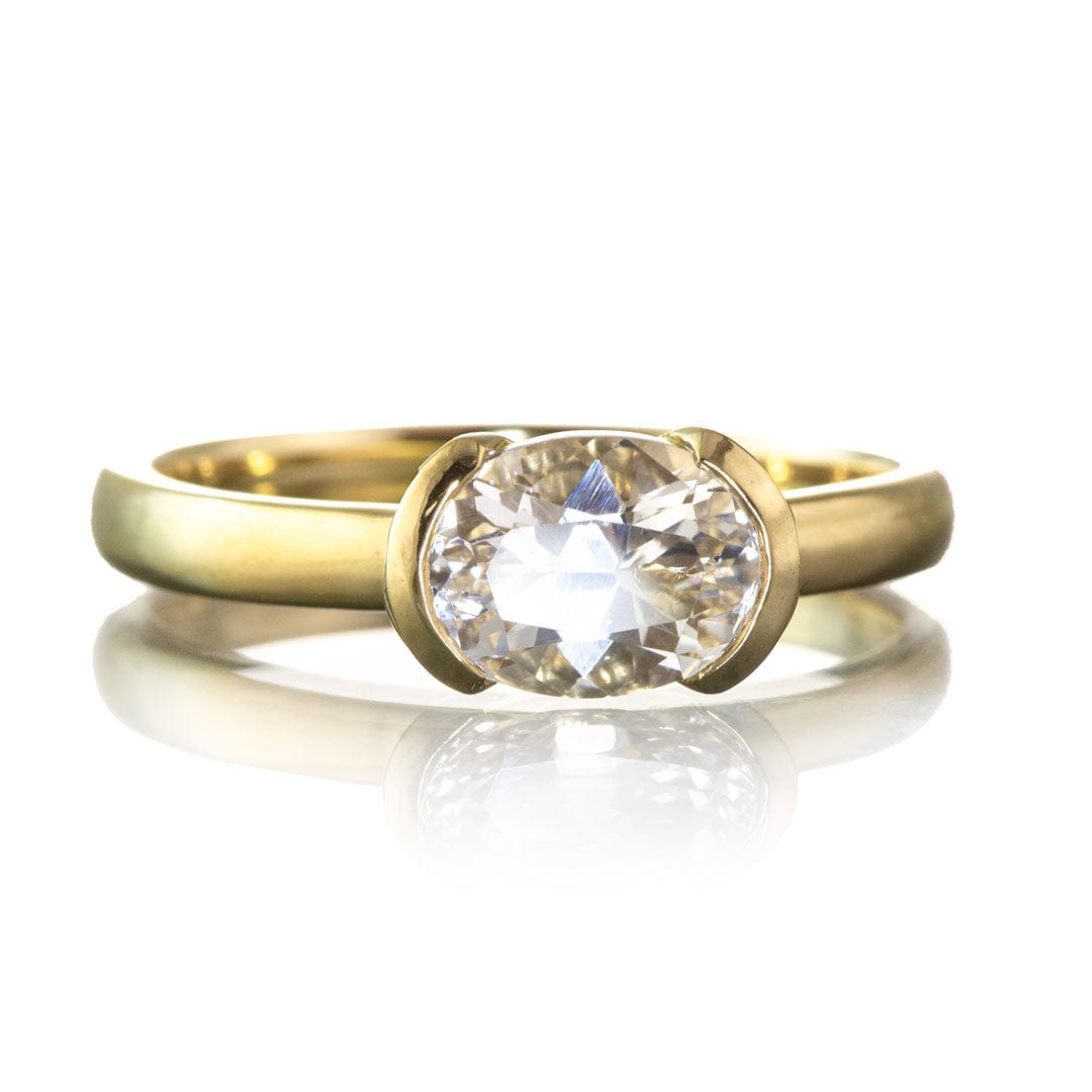 Genuine Oval White Sapphire Half Bezel Solitaire Hannah Engagement Ring Ring by Nodeform