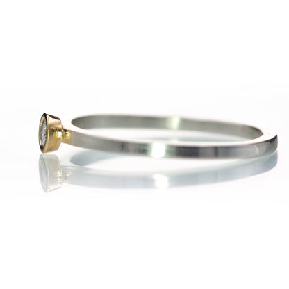Tiny bezel set Moissanite 14k Gold & Sterling Silver Stacking Ring Ring by Nodeform