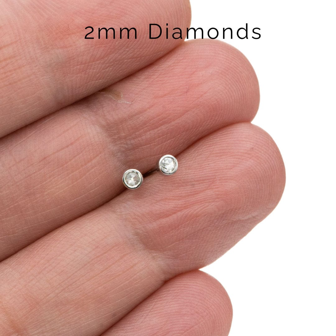 Tiny White Rose Cut Diamond Bezel Gold or Platinum Stud Earrings Earrings by Nodeform