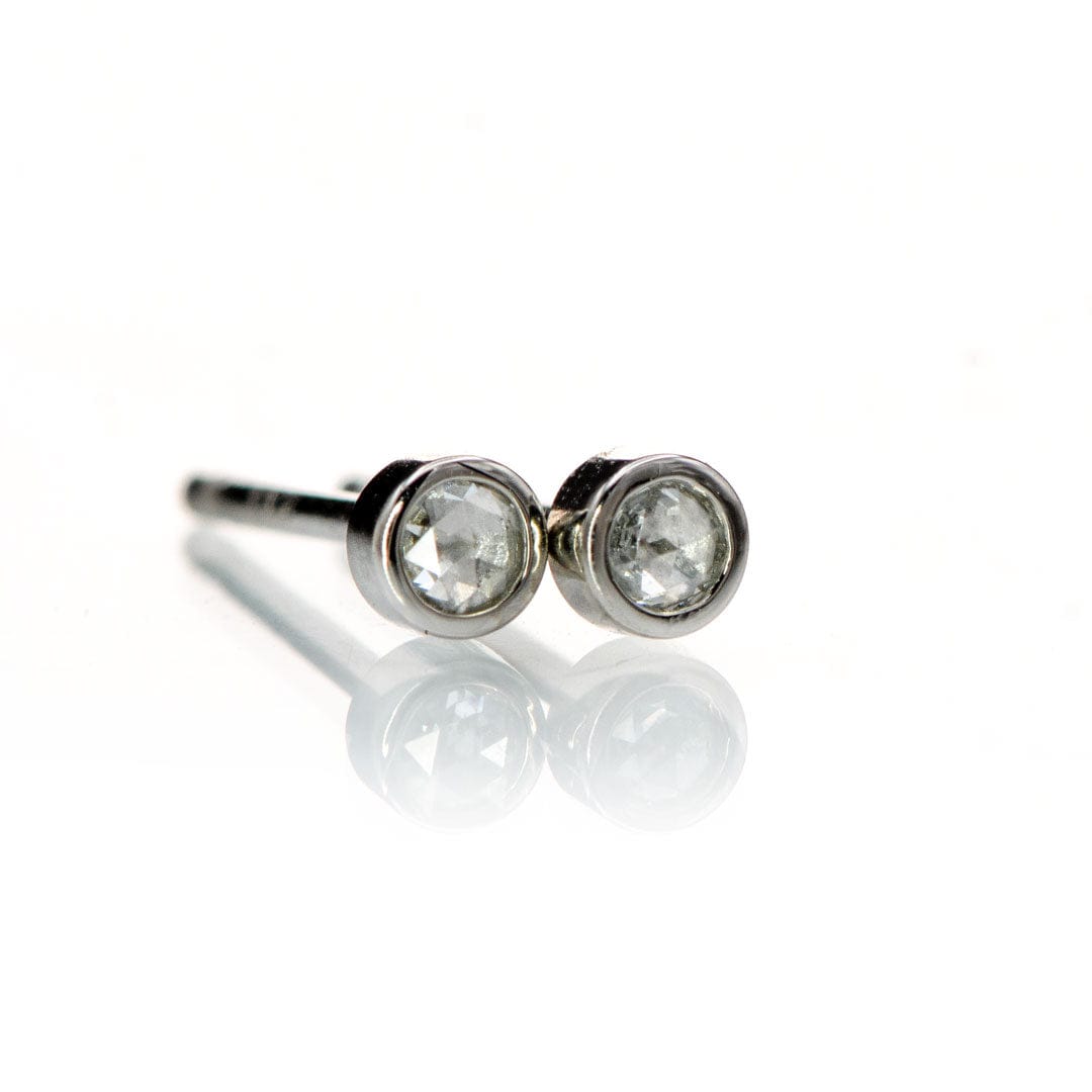 Tiny White Rose Cut Diamond Bezel Gold or Platinum Stud Earrings Earrings by Nodeform