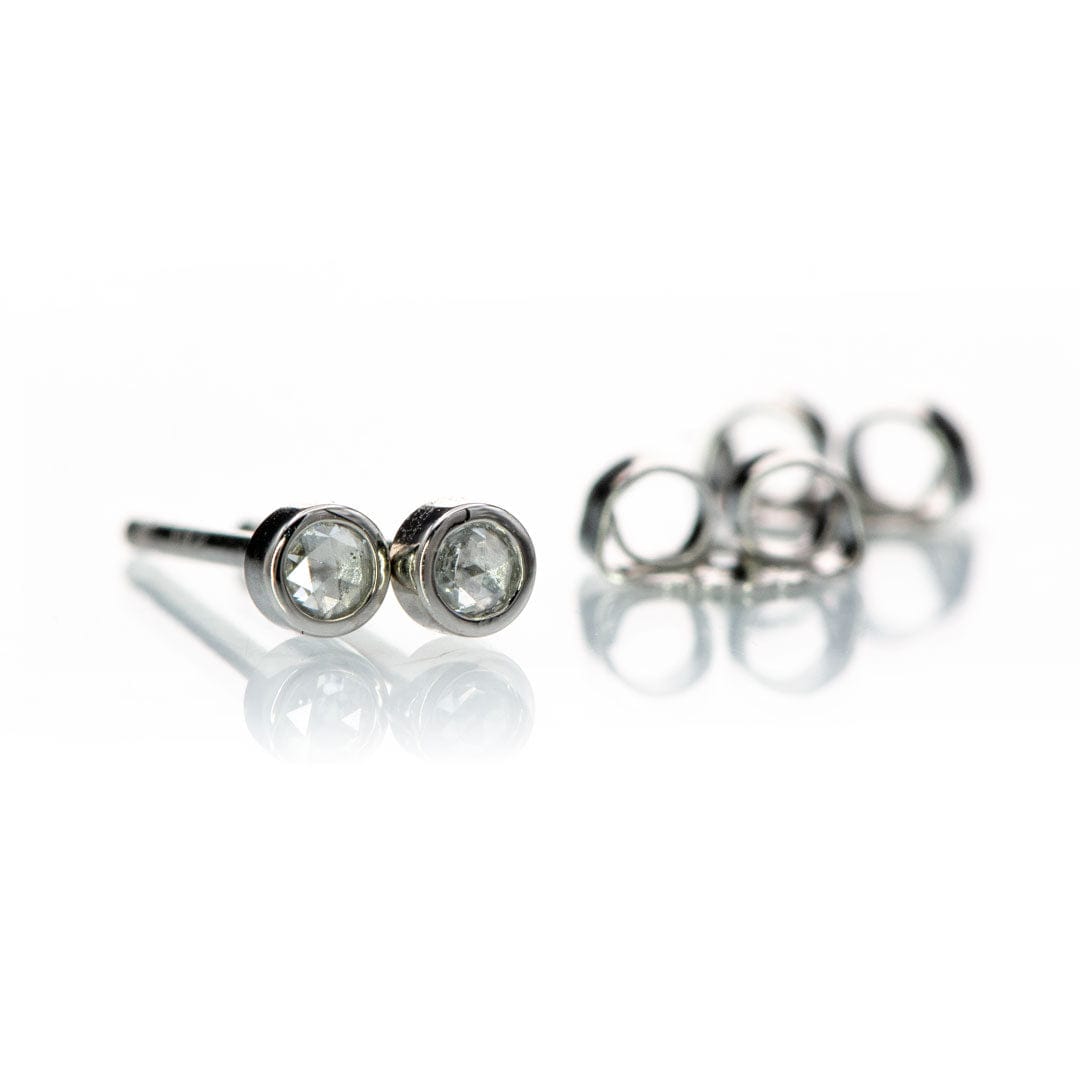 Tiny White Rose Cut Diamond Bezel Gold or Platinum Stud Earrings Earrings by Nodeform