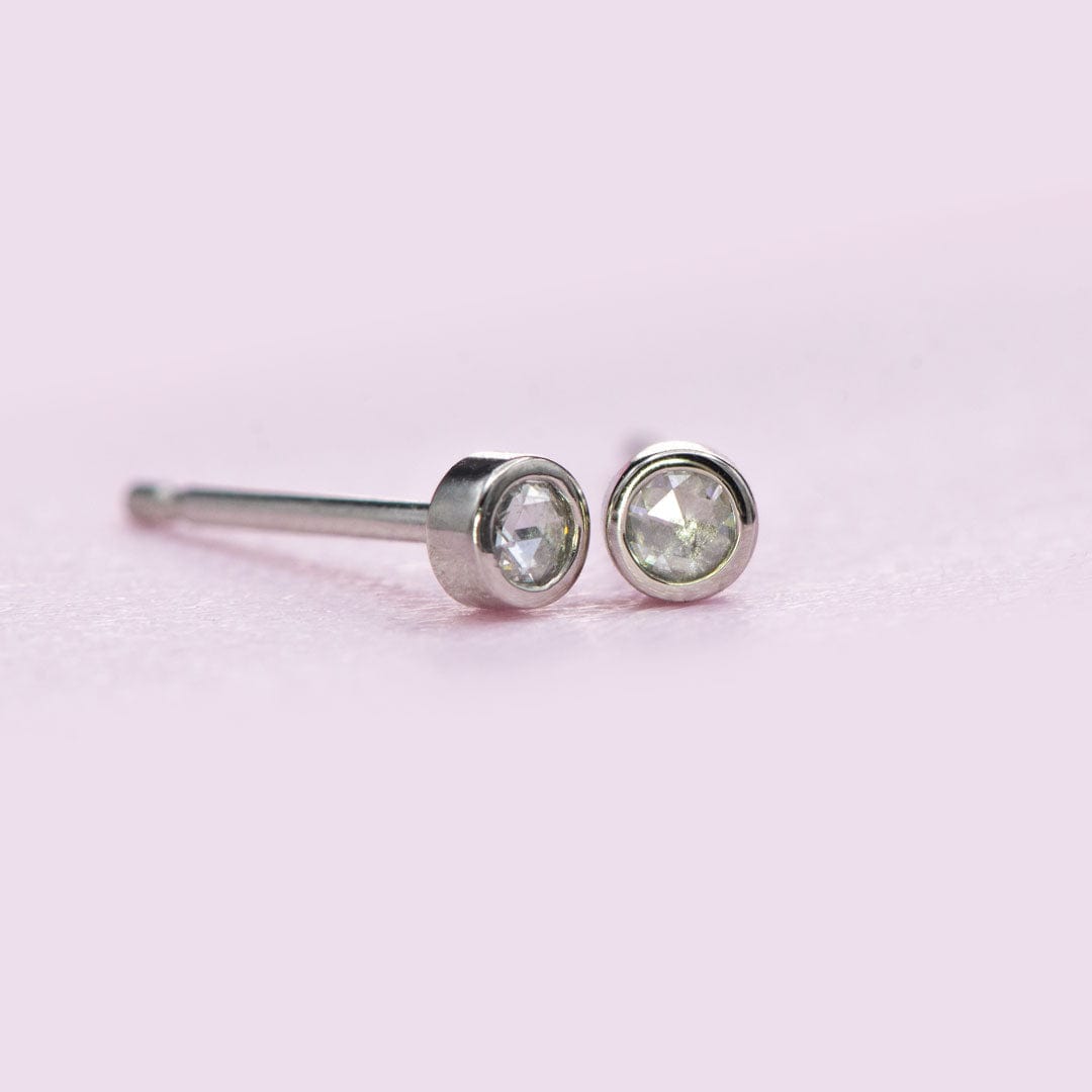Tiny White Rose Cut Diamond Bezel Gold or Platinum Stud Earrings Earrings by Nodeform