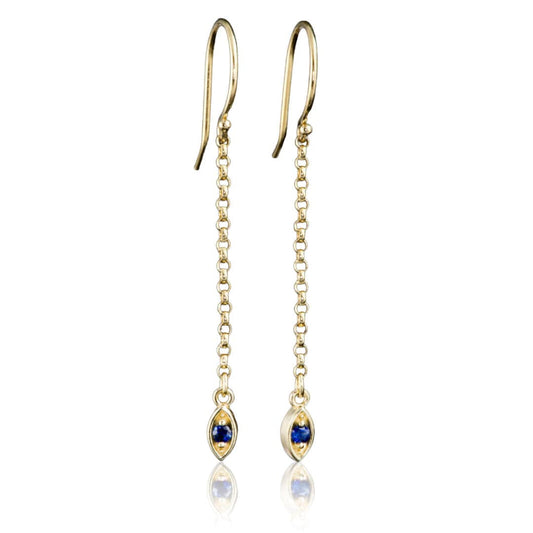 Australian Kings Plain Blue Sapphire Marquise Shape Long Dangle Earrings {Ready To Ship} Earrings by Nodeform