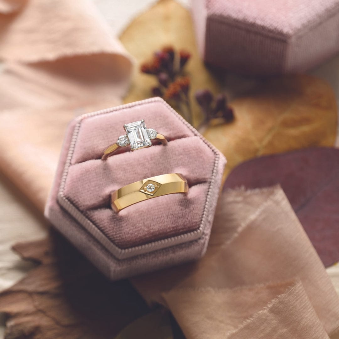 Tracy - Three Stone Prong Set Engagement Ring with Round Side Stones - Setting only Ring Setting by Nodeform