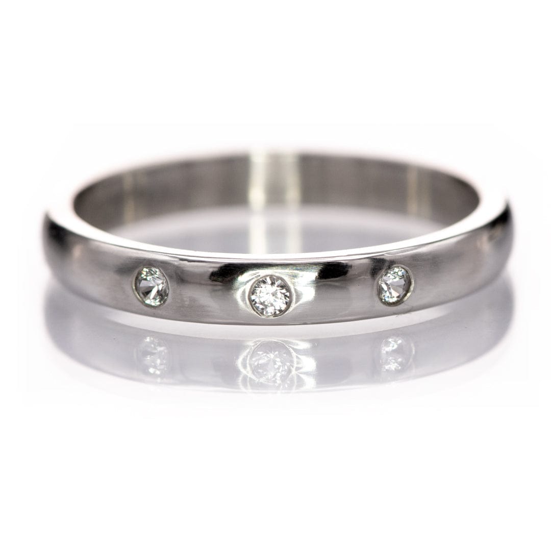 Dana Ring - Narrow 2.5mm wide 3 Diamond, Moissanite or Sapphire Flush Set Domed Wedding Band Ring by Nodeform