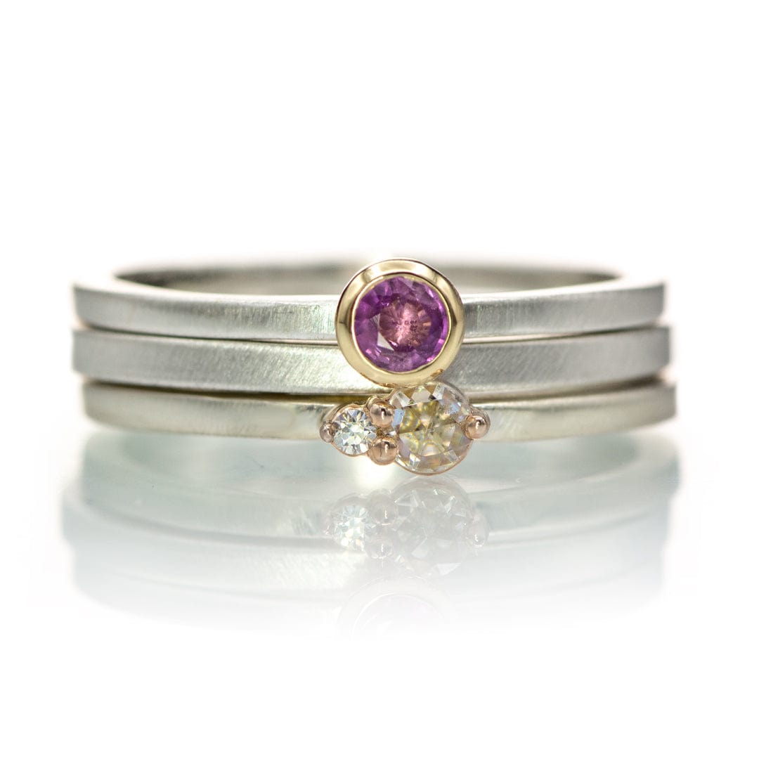 Pink Sapphire 14k Gold Martini Bezel Sterling Silver Stacking Ring, Ready to Ship Ring Ready To Ship by Nodeform