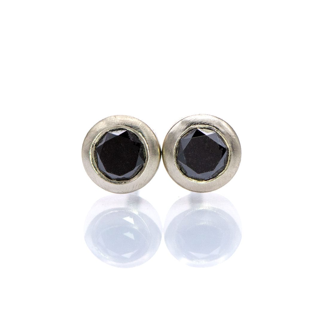 Black Diamond Bezel Set Stud Earrings 14k White Gold Earrings by Nodeform