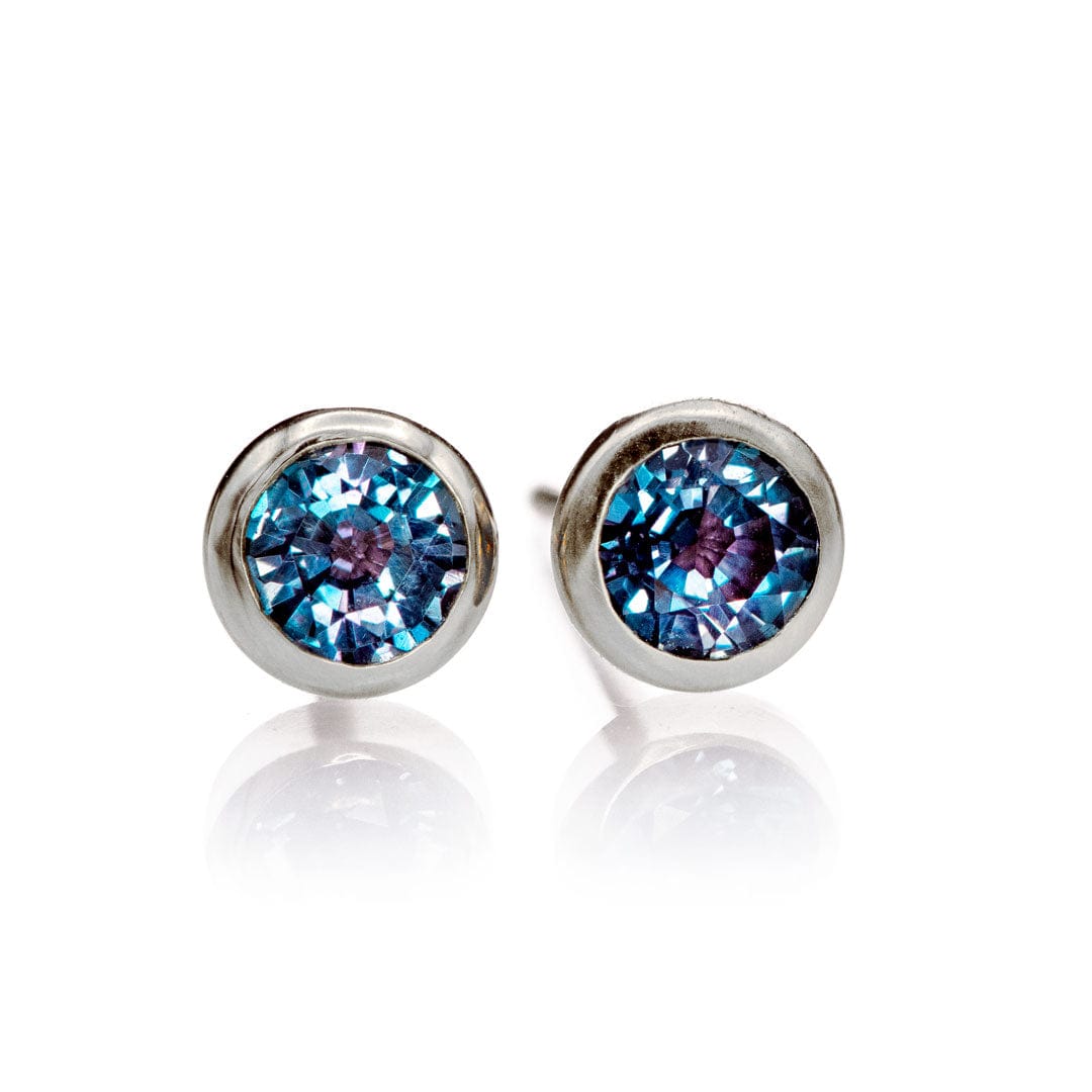 4mm Lab Alexandrite Gold or Platinum Martini Stud Earrings 14k White Gold Earrings by Nodeform