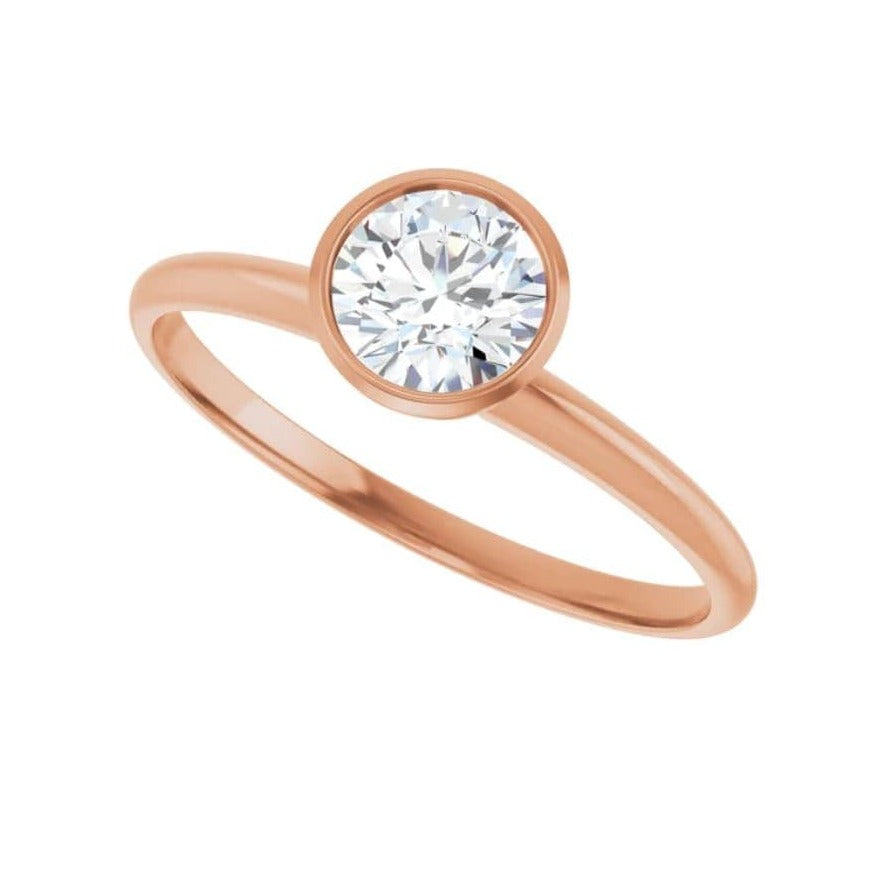 Round Moissanite or Lab Diamond Bezel Skinny Stacking Solitaire Ring 5mm Colorless Moissanite (DEF Color) / 14k Rose Gold Ring by Nodeform