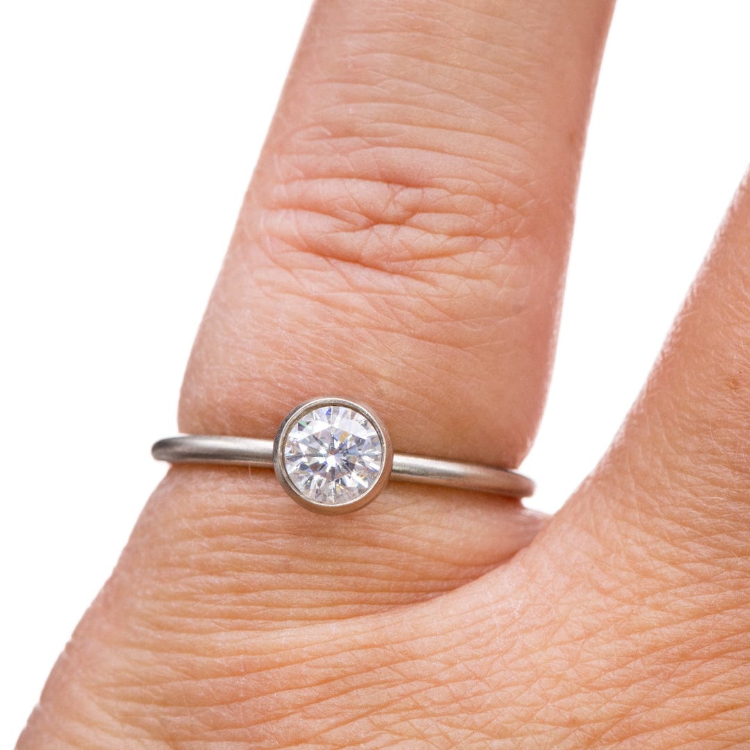 Round Moissanite or Lab Diamond Bezel Skinny Stacking Solitaire Ring Ring by Nodeform
