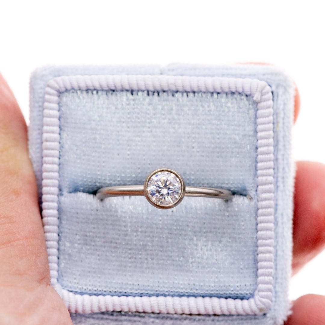 Round Moissanite or Lab Diamond Bezel Skinny Stacking Solitaire Ring Ring by Nodeform