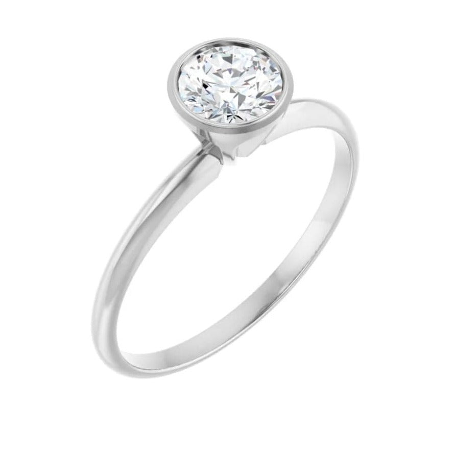 Round Moissanite or Lab Diamond Bezel Skinny Stacking Solitaire Ring Ring by Nodeform