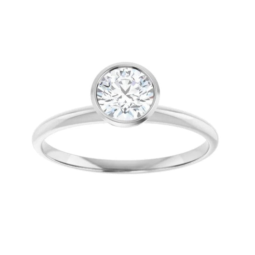 Round Moissanite or Lab Diamond Bezel Skinny Stacking Solitaire Ring Ring by Nodeform