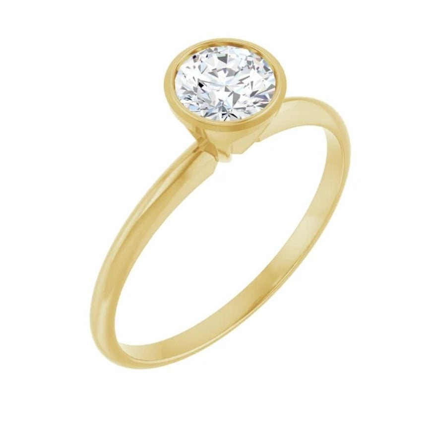 Round Moissanite or Lab Diamond Bezel Skinny Stacking Solitaire Ring 5mm Colorless Moissanite (DEF Color) / 14k Yellow Gold Ring by Nodeform