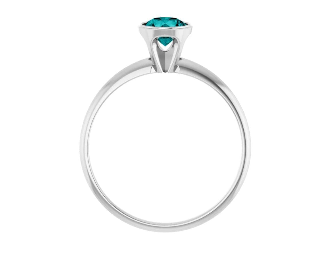 Round Teal Moissanite Skinny Stacking Bezel Solitaire Ring Ring by Nodeform