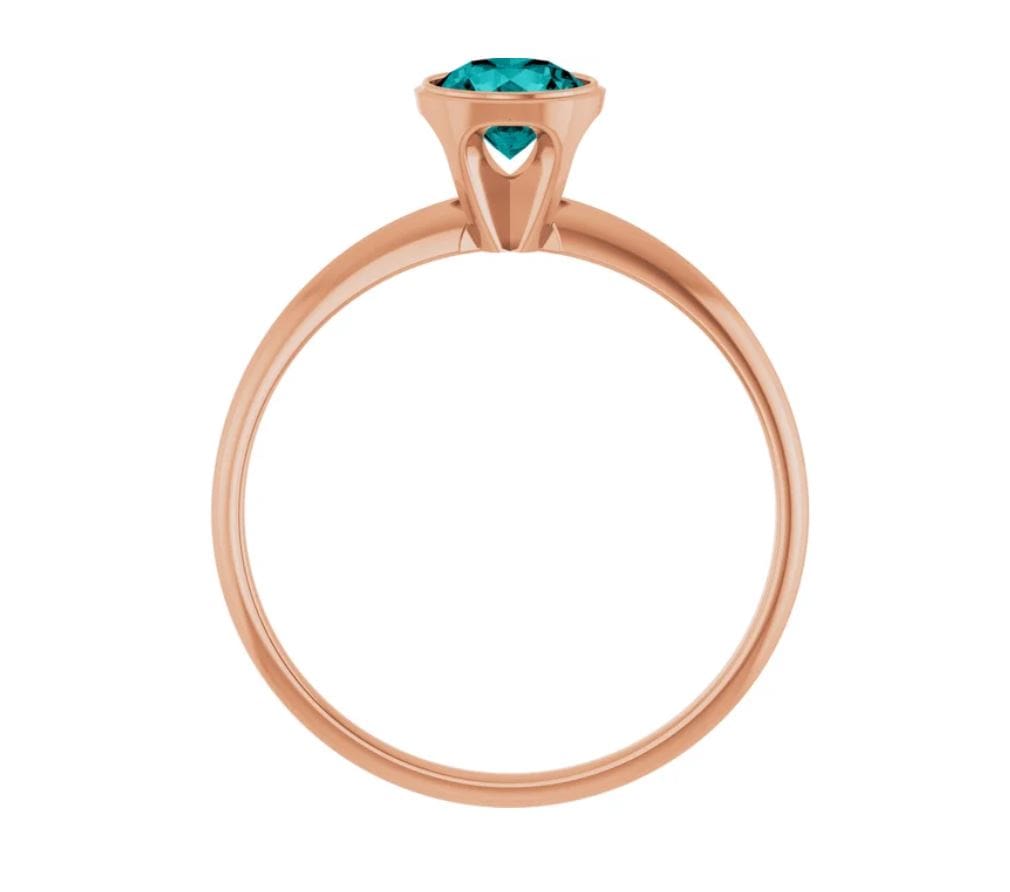 Round Teal Moissanite Skinny Stacking Bezel Solitaire Ring Ring by Nodeform