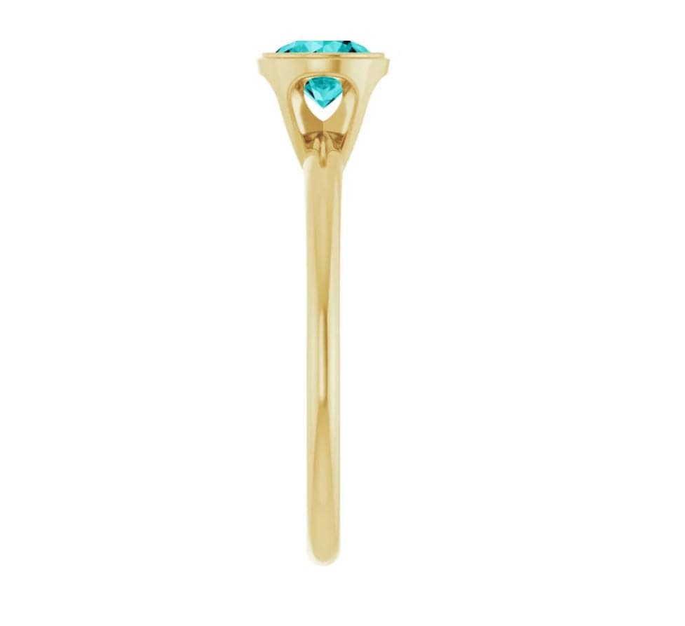 Round Teal Moissanite Skinny Stacking Bezel Solitaire Ring Ring by Nodeform