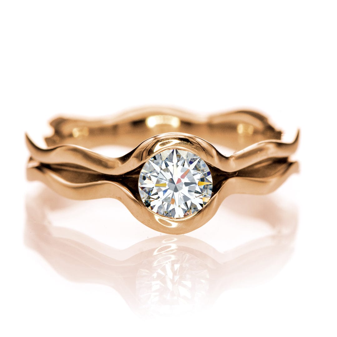 Wave Diamond Solitaire Engagement Ring 0.5ct/5mm GIA Certified min H/SI1 / 14k Rose Gold Ring by Nodeform