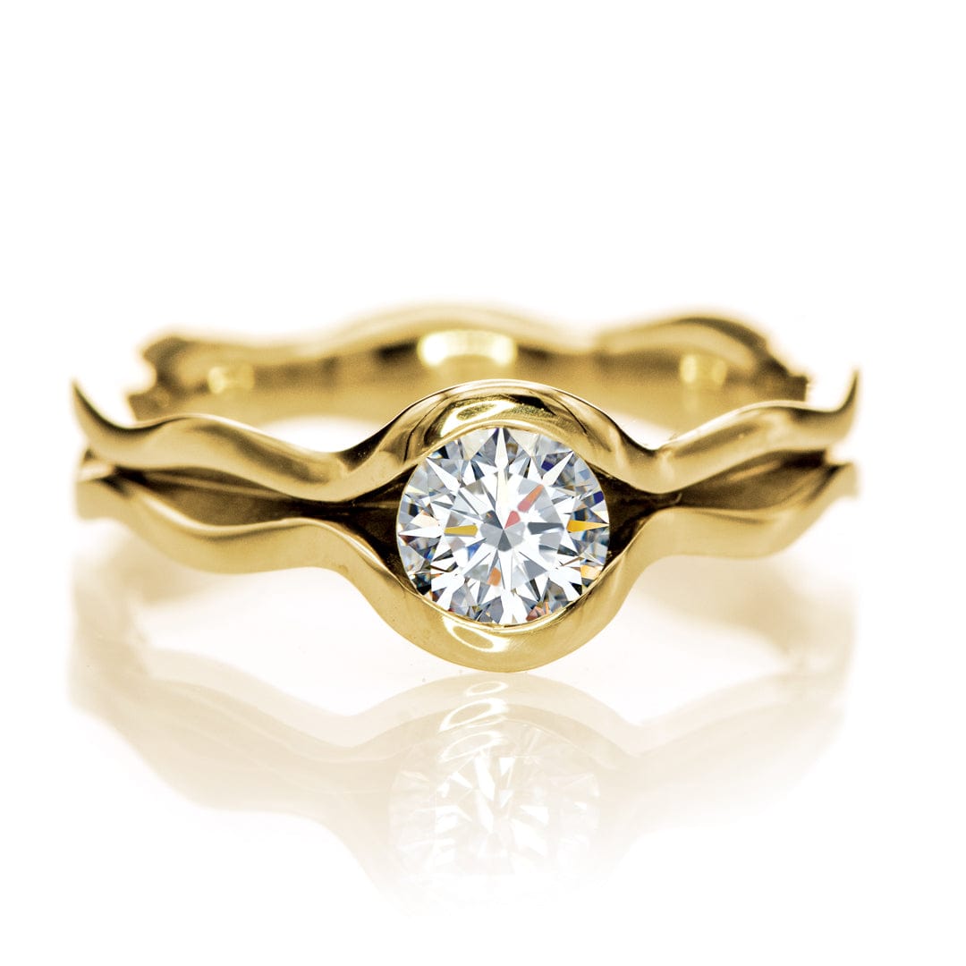 Wave Diamond Solitaire Engagement Ring 0.5ct/5mm GIA Certified min H/SI1 / 14k Yellow Gold Ring by Nodeform