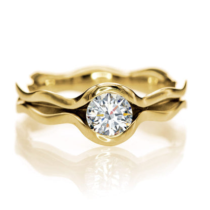 Wave Diamond Solitaire Engagement Ring 0.5ct/5mm GIA Certified min H/SI1 / 14k Yellow Gold Ring by Nodeform