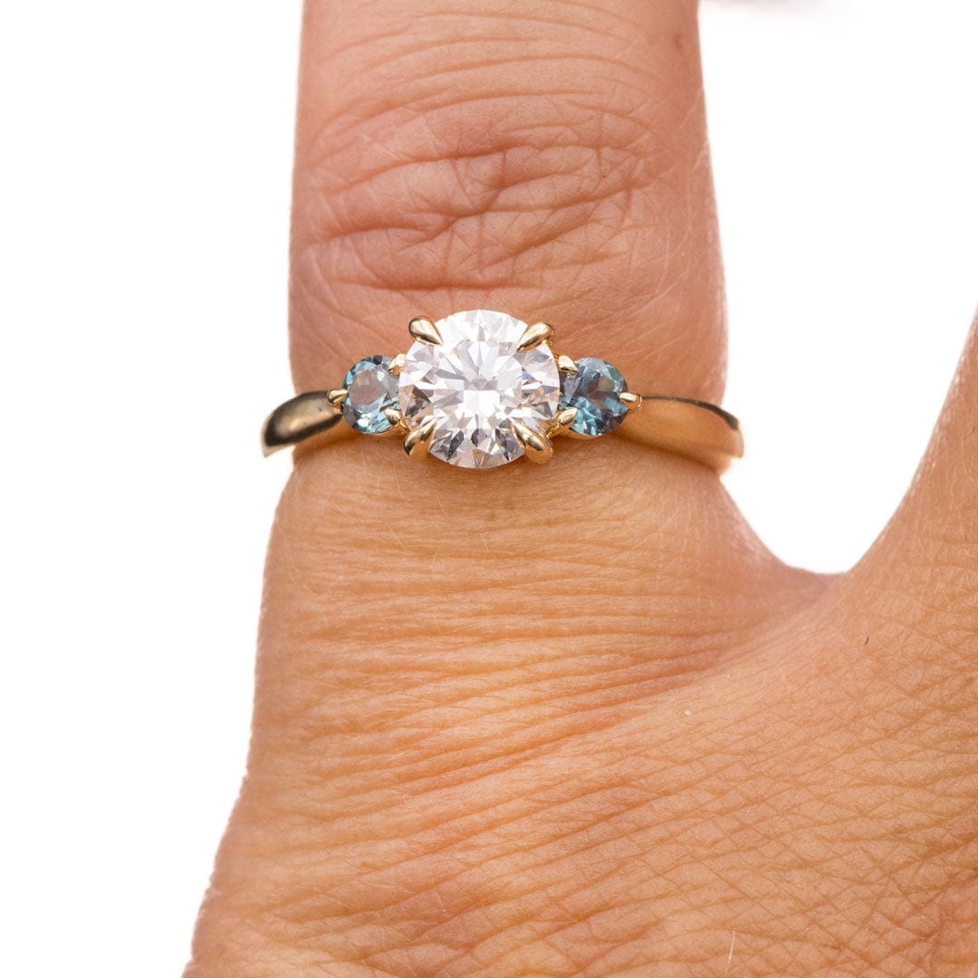 Tracy - Three Stone Prong Set Engagement Ring with Round Side Stones - Setting only Ring Setting by Nodeform