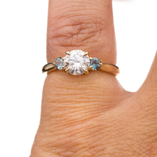 Tracy - Three Stone Prong Set Engagement Ring with Round Side Stones - Setting only Ring Setting by Nodeform