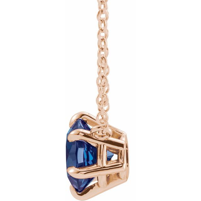 Round Lab-Grown Blue Sapphire Six Prong Set Pendant Necklace