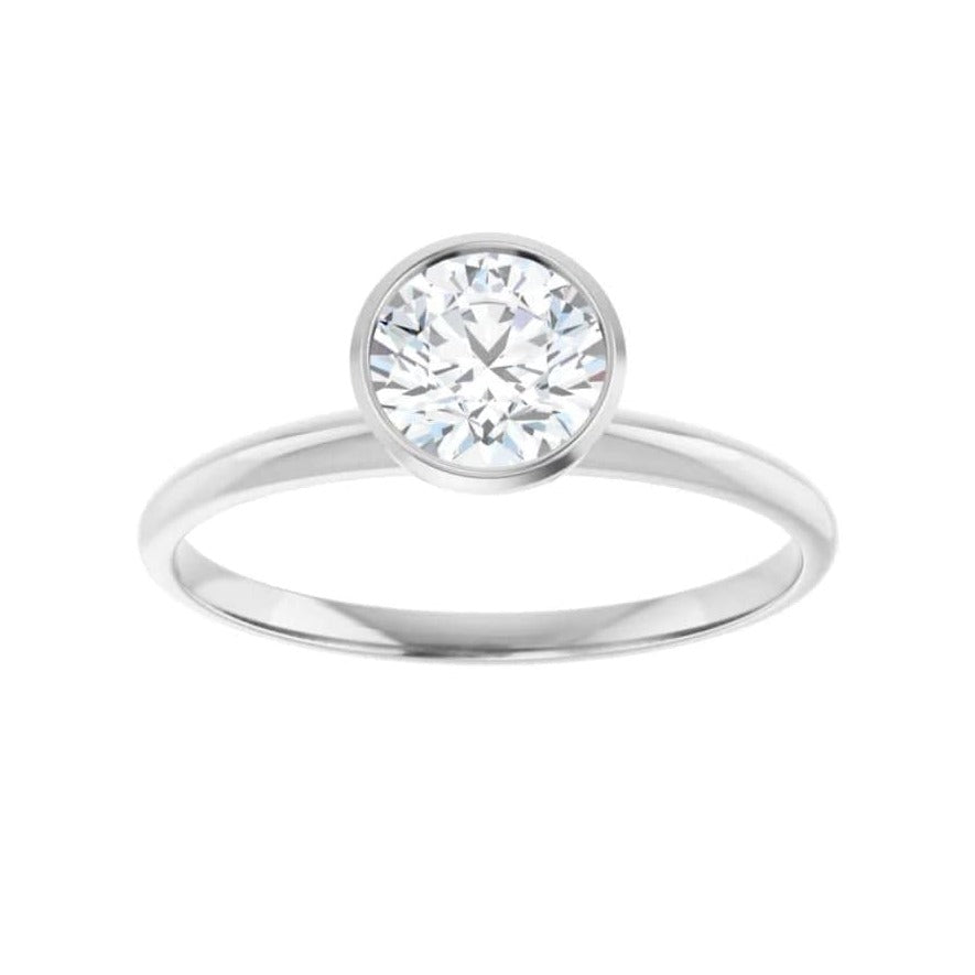 Round Moissanite or Lab Diamond Bezel Skinny Stacking Solitaire Ring ~0.8ct/~6mm F+/VS Lab Grown Diamond / 14k White Gold Ring by Nodeform
