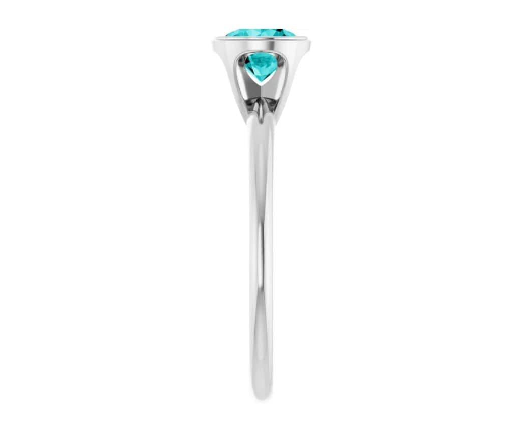 Round Teal Moissanite Skinny Stacking Bezel Solitaire Ring Ring by Nodeform