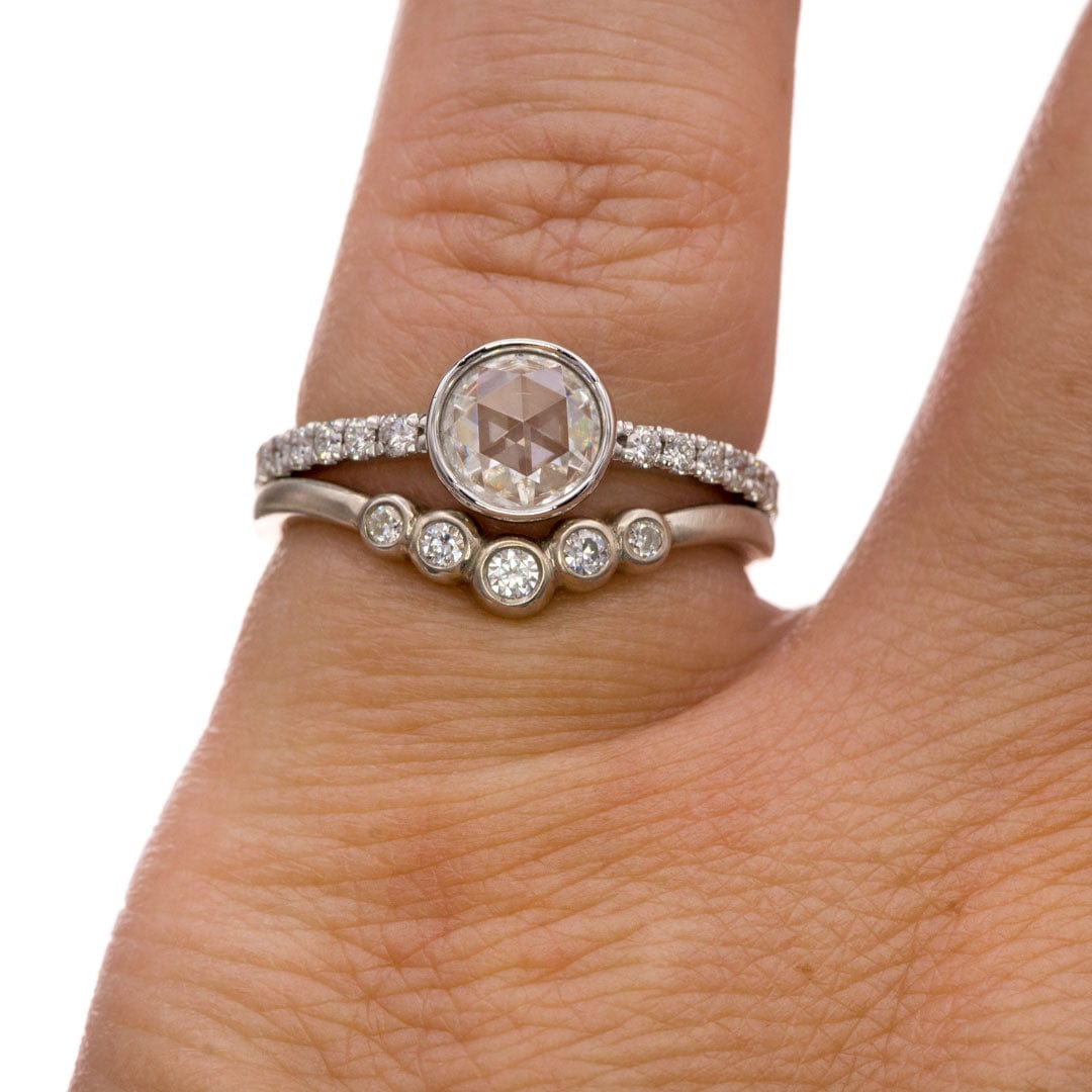 Round Rose Cut Moissanite or Black Diamond Low Profile Bezel Accented Engagement Ring Ring by Nodeform