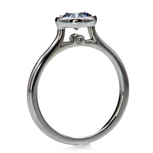 Round Blue-Gray Moissanite Bezel Set Accented Cathedral Engagement Ring Ring by Nodeform