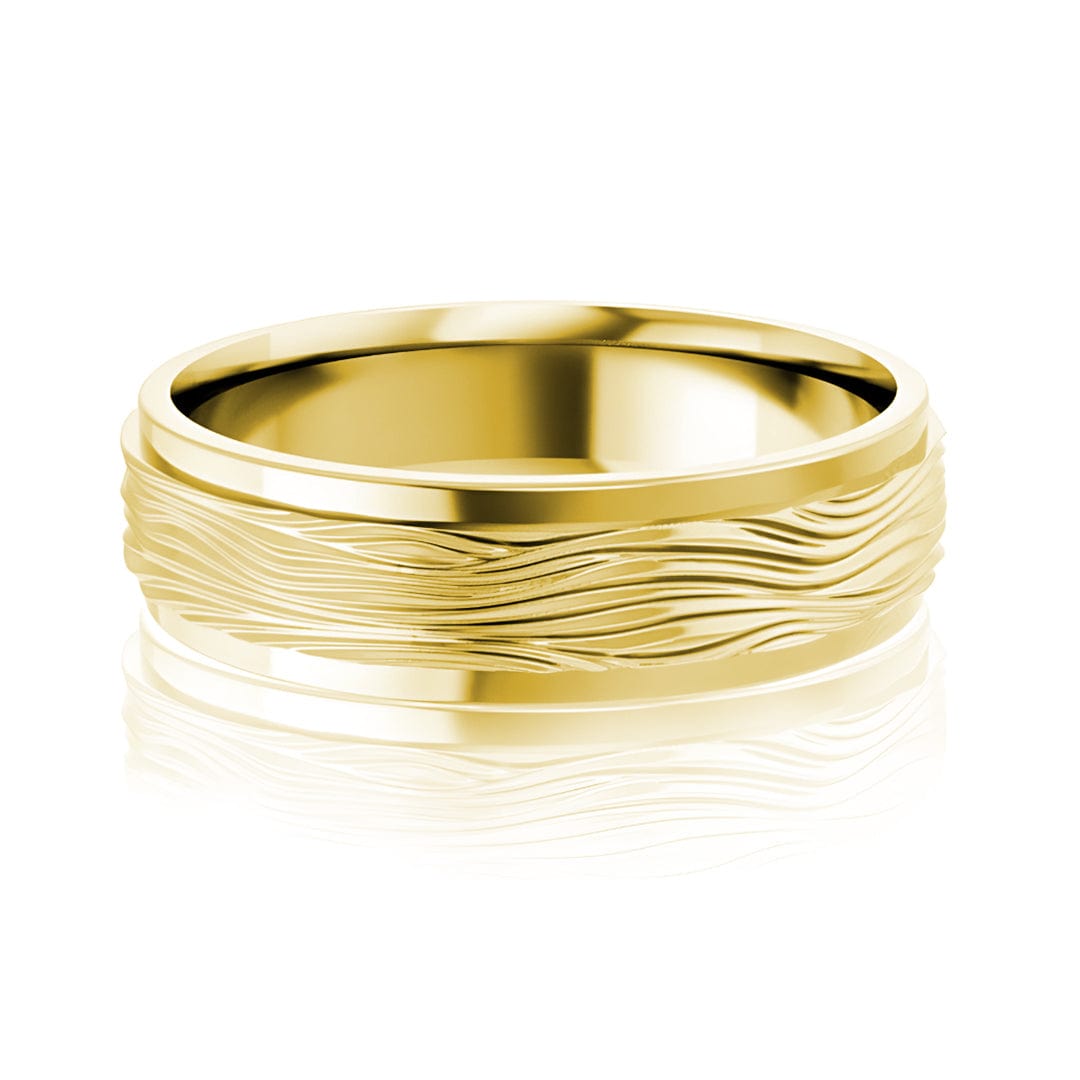 6mm Wide Ripple Textured Flat Edge Comfort-fit Men's Wedding Band Ring by Nodeform