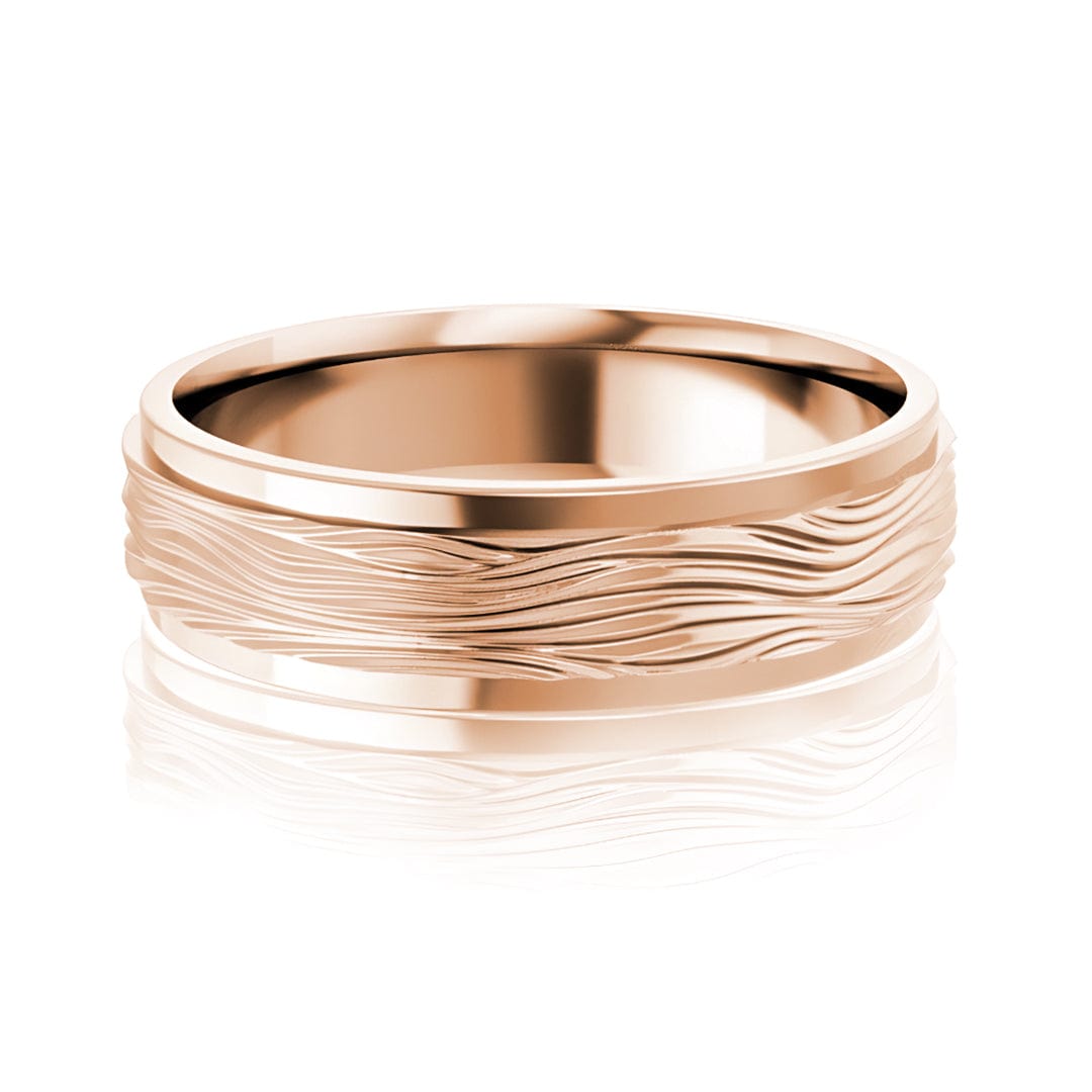 6mm Wide Ripple Textured Flat Edge Comfort-fit Men's Wedding Band Ring by Nodeform