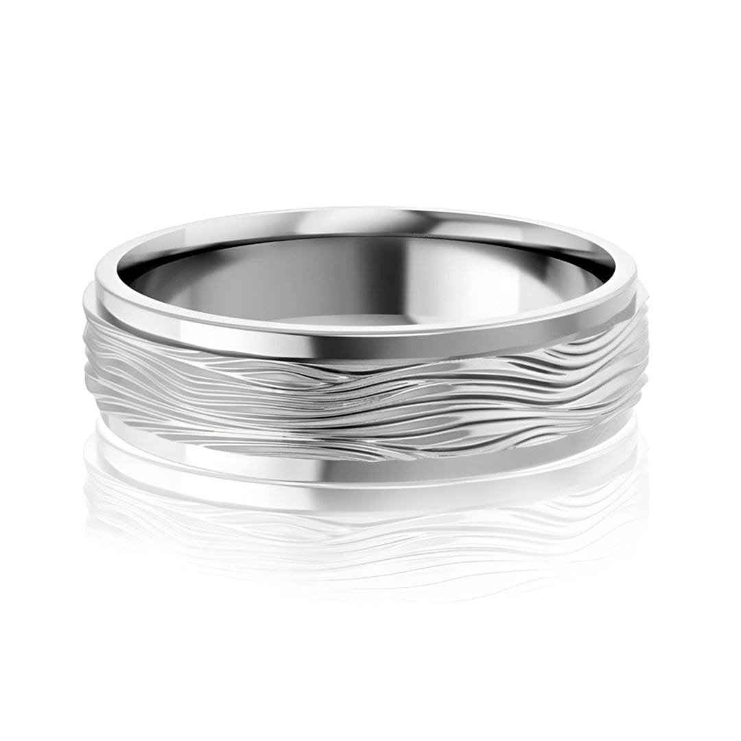 6mm Wide Ripple Textured Flat Edge Comfort-fit Men's Wedding Band Ring by Nodeform