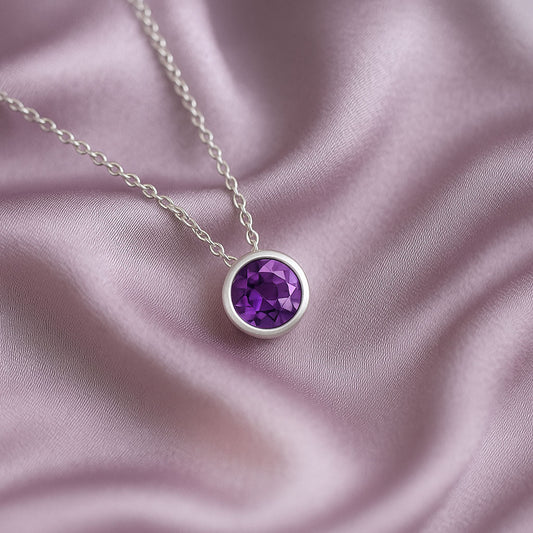 Round Amethyst Sterling Silver Slide Pendant Necklace