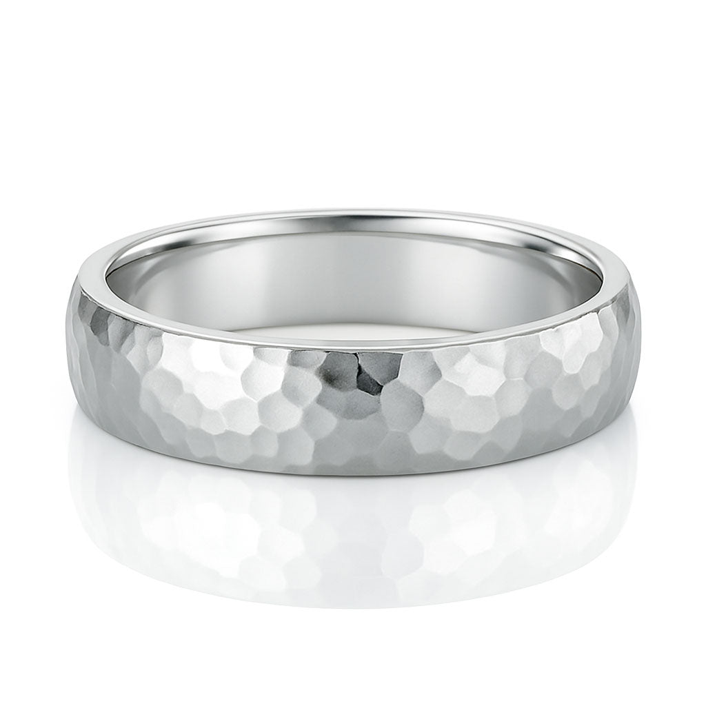 Wide Hammered Domed Wedding Band