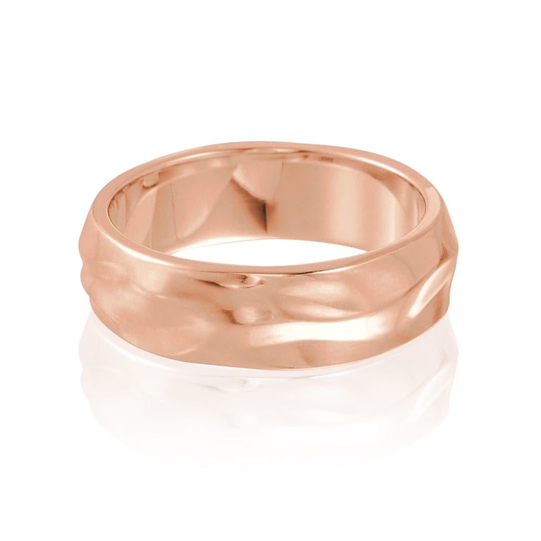 6mm Wrinkle Texture Mens Wedding Band 14k Rose Gold Ring by Nodeform